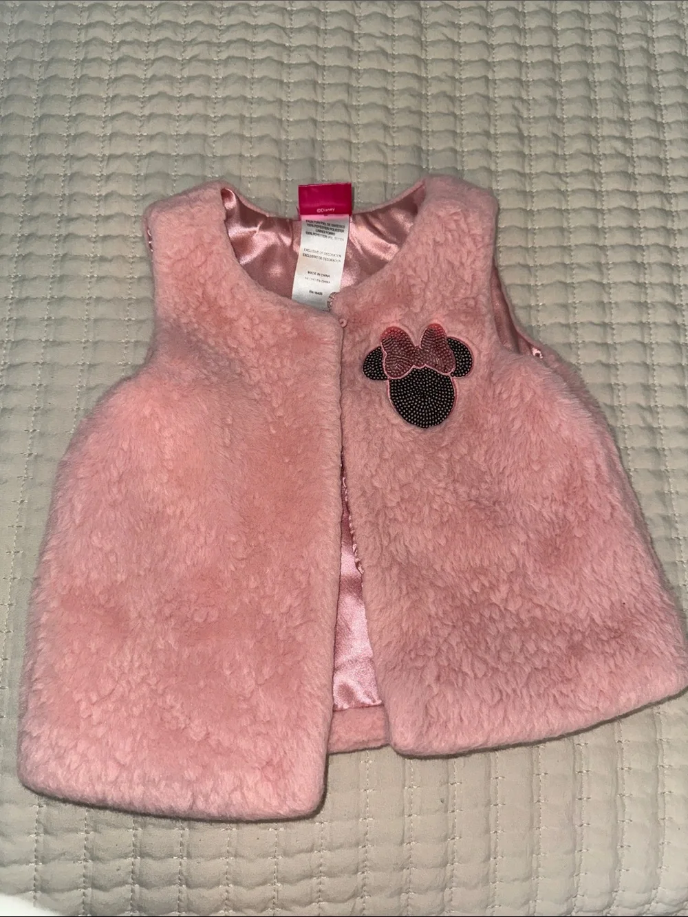 Disney Light Pink Faux Fur Minnie Vest with Sequin Bow